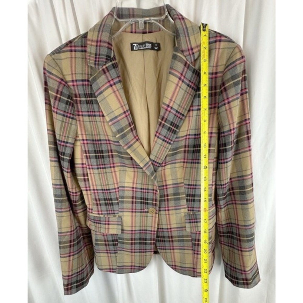 7th Ave Design Studio‎ New York & Co Plaid Blazer Pink Tan Grey 10 Preppy 65-16 - Picture 5 of 14